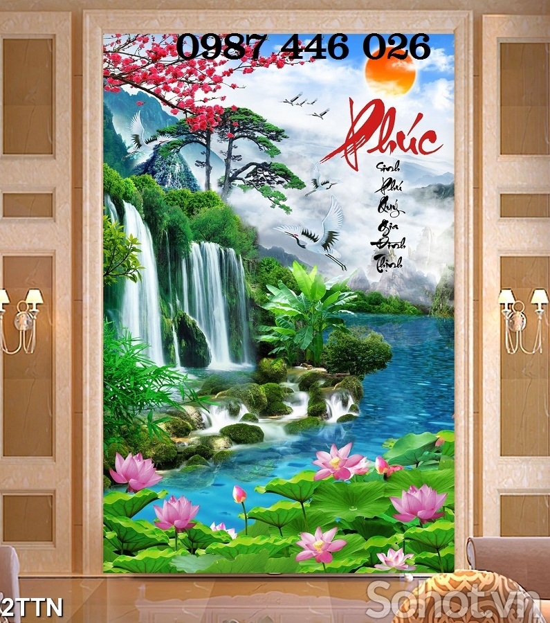 Tranh gạch 3d thác nước p