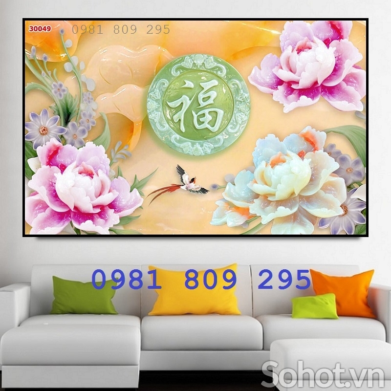 Gạch tranh 3d mẫu đơn sứ ngọc
