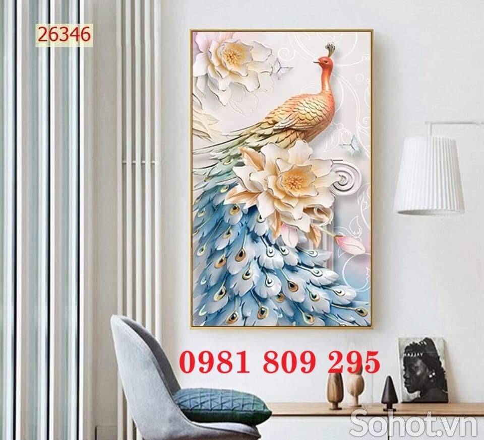 Gạch tranh khổ dọc chim công