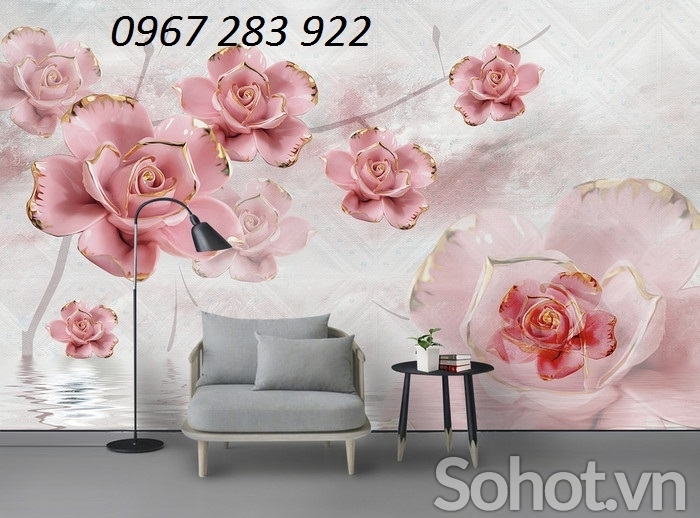 Tranh trang trí 3d hoa hồng chất liệu gạch men