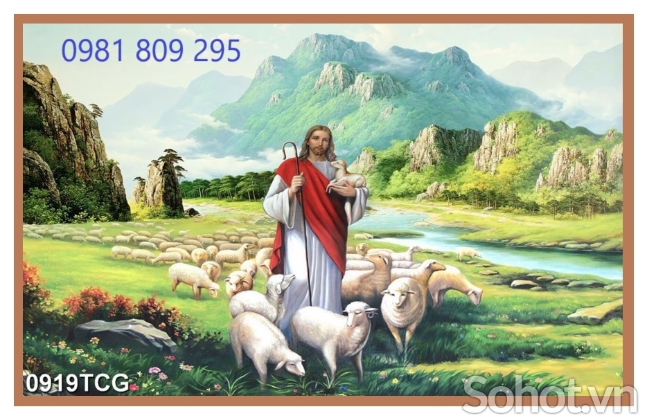 Tranh gạch men công giáo chúa bên đàn cừu NH838