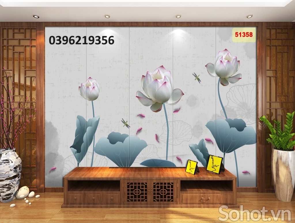 Tranh gạch 3D đẹp hoa sen trang trí