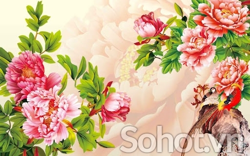 Tranh gạch 3d ốp tường hoa mẫu đơn - ALMN6