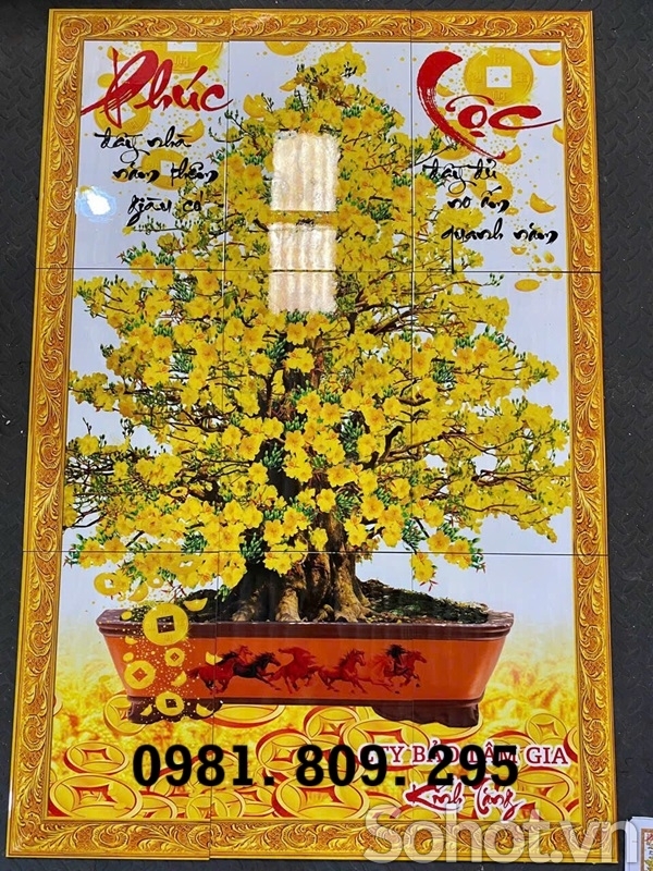 Gạch tranh trang trí 3d mai vàng