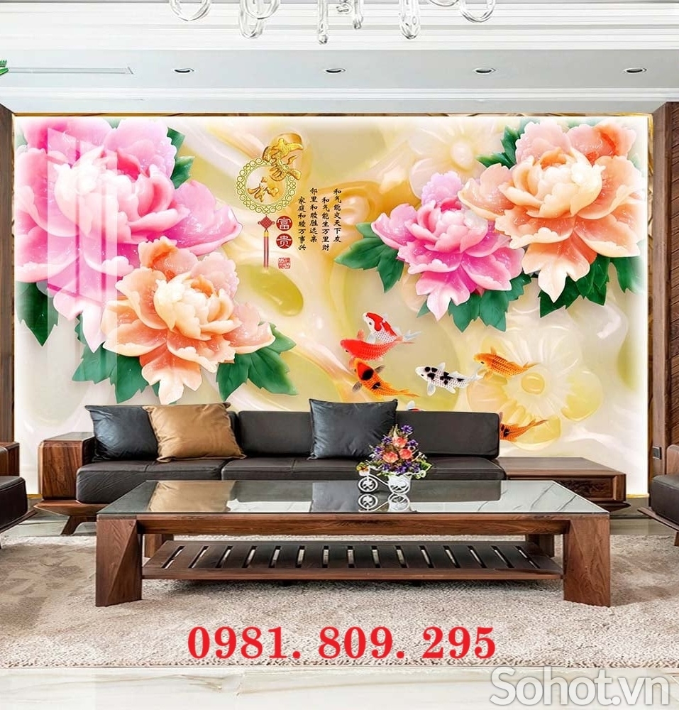 Tranh gạch 3d trang trí hoa mẫu đơn HA8281