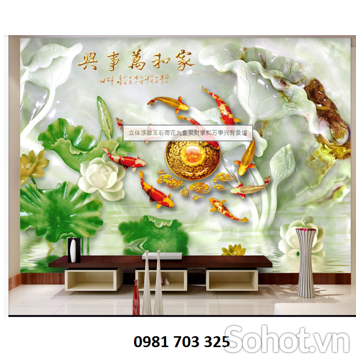Tranh gạch 3D cá chép - tranh phong thủy