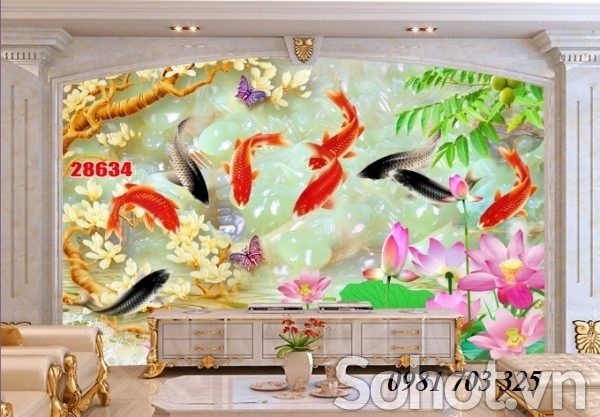 Tranh gạch 3D cá chép ốp tường