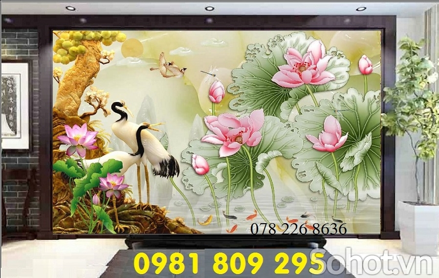 tranh tùng hạc - gạch 3d