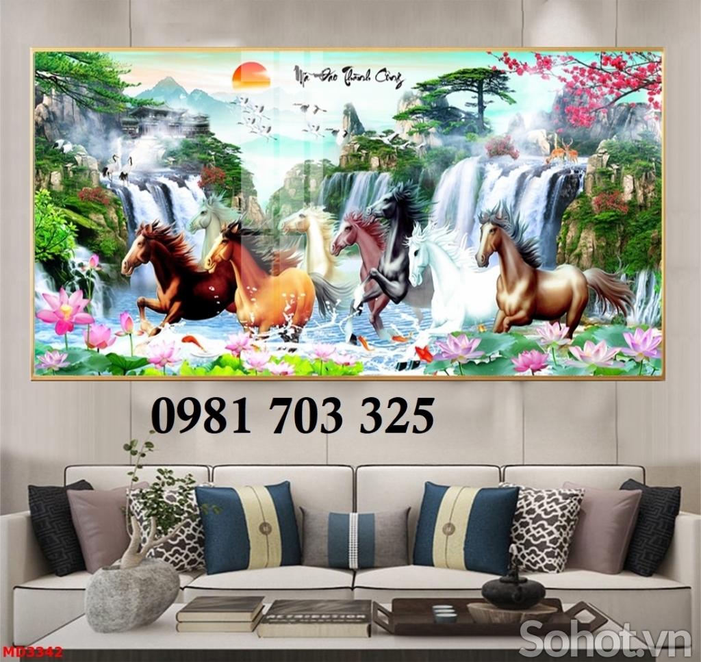 Tranh gạch đẹp ốp tường, tranh phong thủy 8 con ngựa