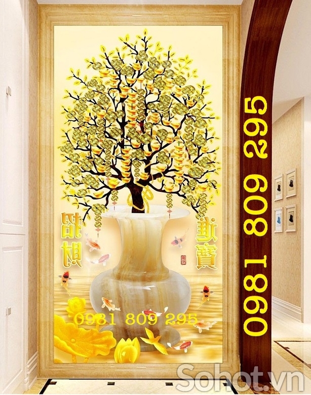 tranh gạch phong thủy - gạch 3d cây tiền