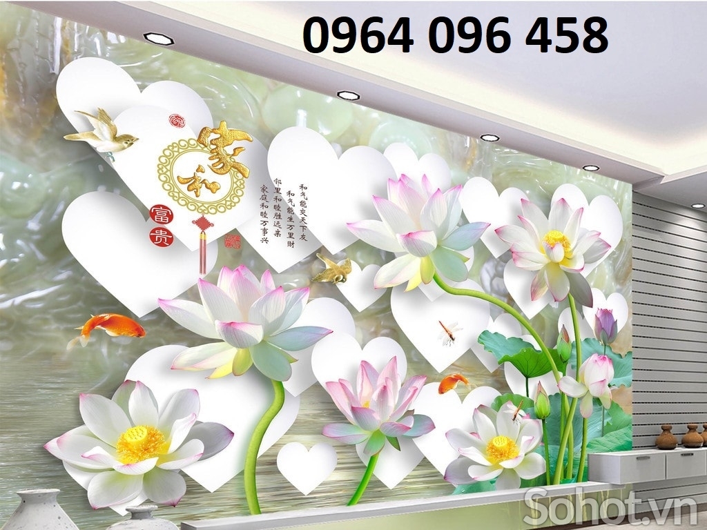 Tranh gạch men 3d ốp tường mẫu hoa sen - CBNN90