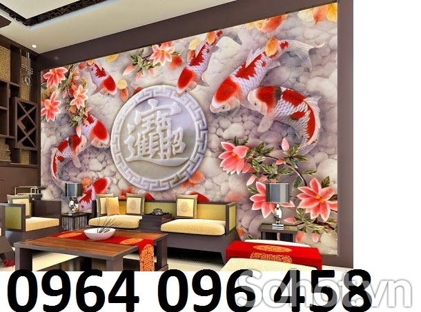 Tranh gạch 3d cá chép - gạch tranh 3d cá chép - HBV64