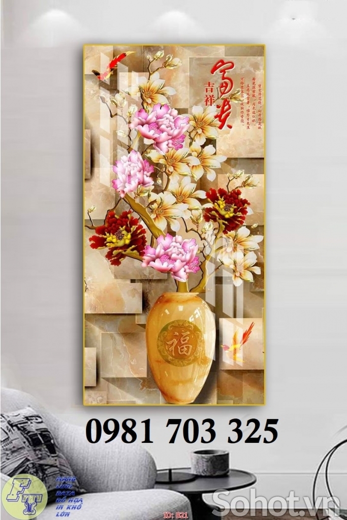 Tranh gạch bình hoa khổ đứng