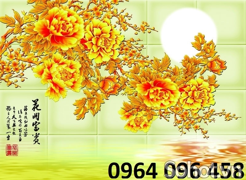 Tranh 3d hoa mẫu đơn tranh gạch hoa mẫu đơn - 098CP
