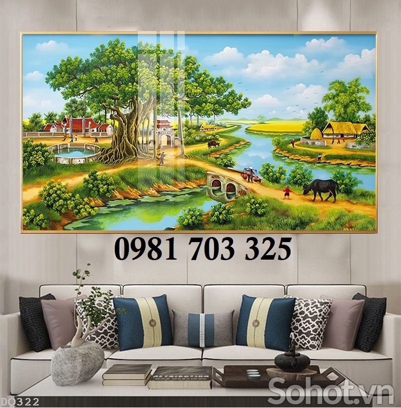 Tranh gạch phong cảnh đồng quê dán tường