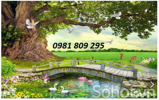 tranh gạch men , thác nước núi đồi  3d