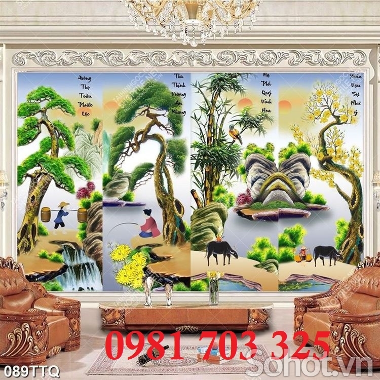 Gạch tranh tứ quý phong thủy 3