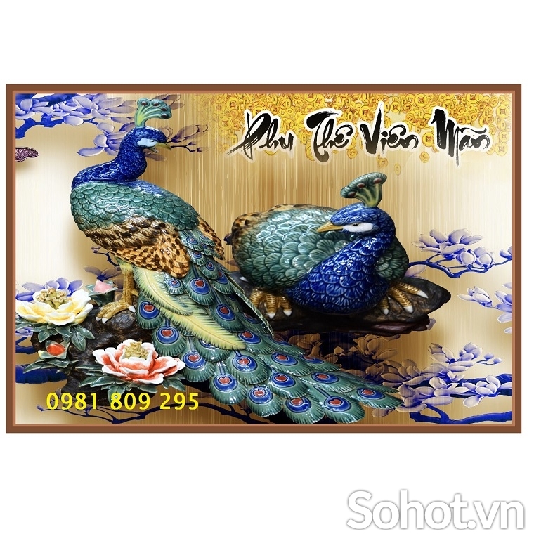 Tranh gạch men  tranh 3D chim công đẹp HP8699