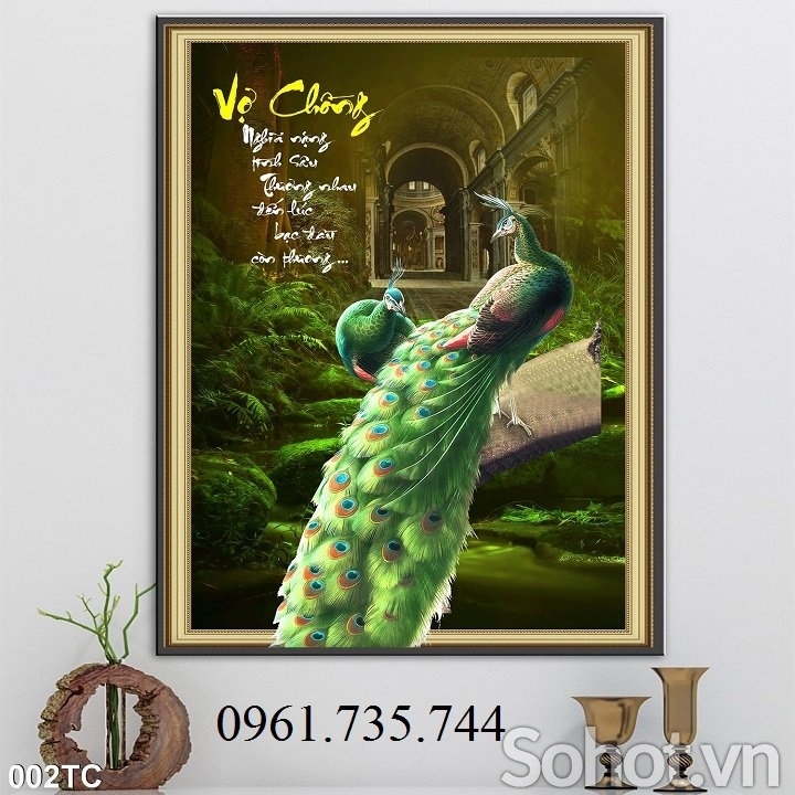 Tranh gạch khổ đứng chim công 3D đẹp