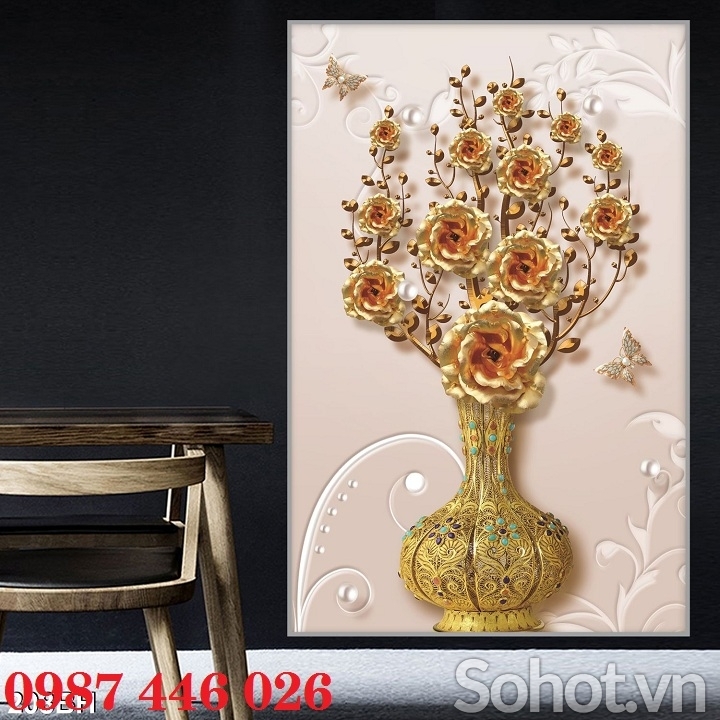 Gạch tranh ốp tường bình hoa nghệ thuật