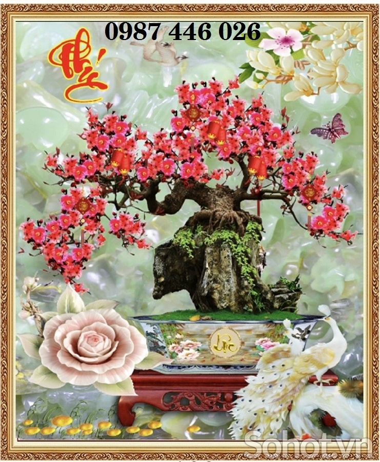 Tranh gạch men hoa đào HP695