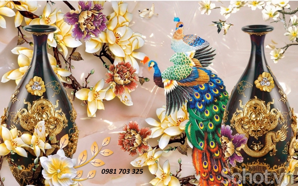 Tranh gạch chim công- tranh phong thủy