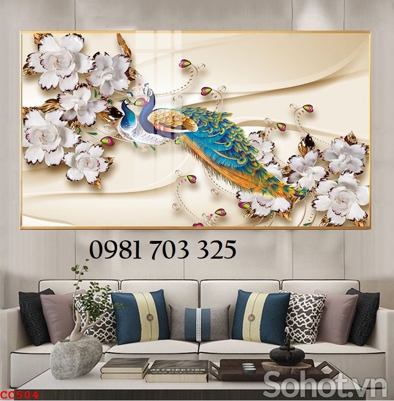 Gạch tranh 3d chim công mẫu đơn