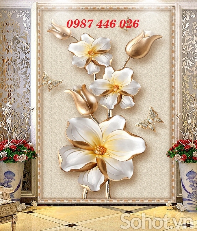 Gạch tranh ốp tường bình hoa nghệ thuật
