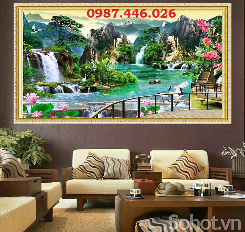 Tranh gạch men thác nước, gạch 3d HP62833