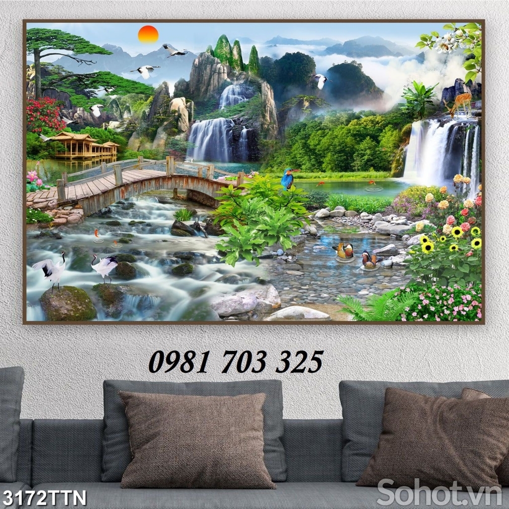 Tranh gạch đẹp 3D phong cảnh thác nước