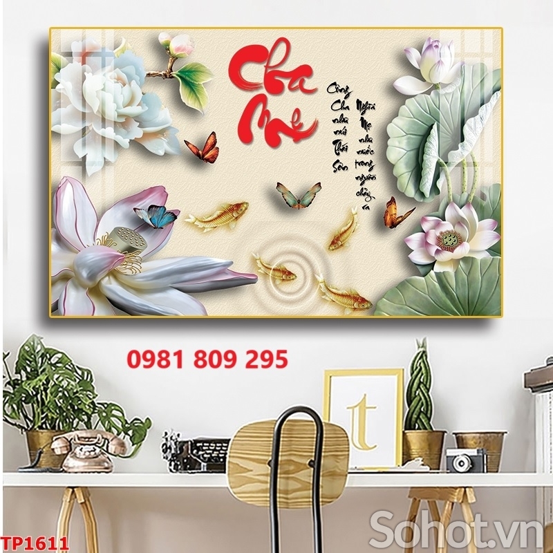 Gạch tranh hoa sen chữ cha mẹ