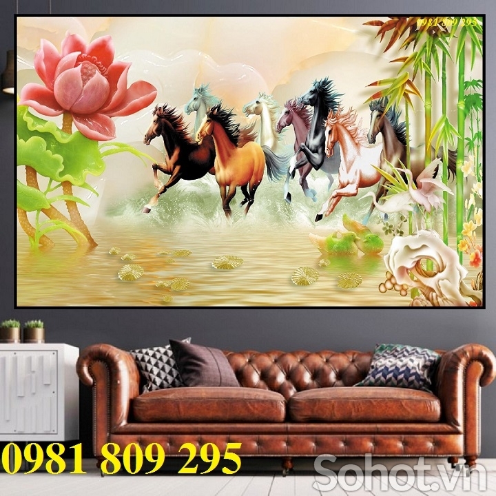 tranh gạch men 3d mã đáo thành công , tranh ngựa
