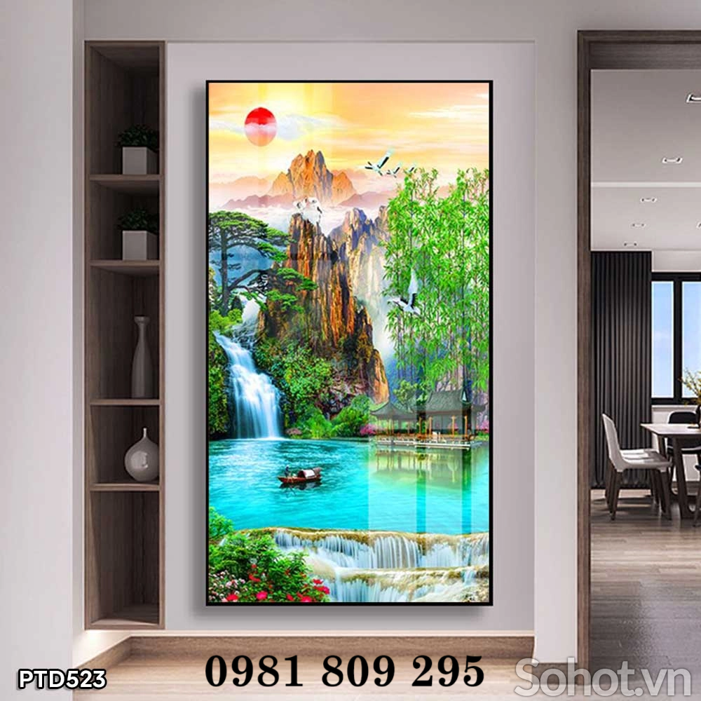 Mẫu tranh gạch trang trí hiên nhà thác nước
