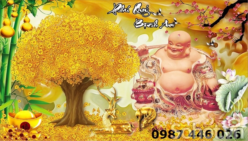 Gạch tranh cây tiền vàng thần tài HP9242