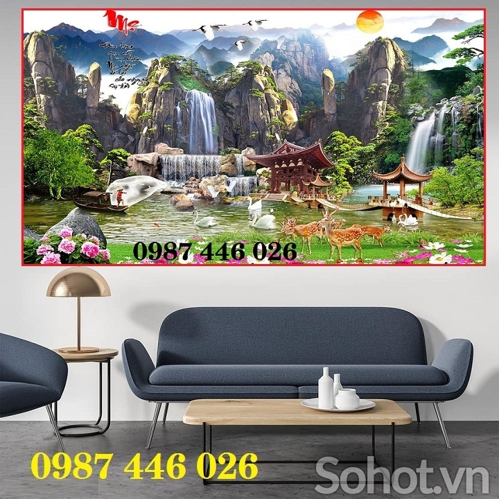 Gạch tranh phong cảnh phòng khách HP2722