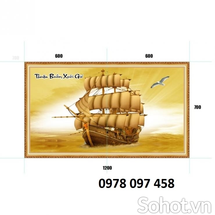 Tranh gạch men thuyền buồm vàng