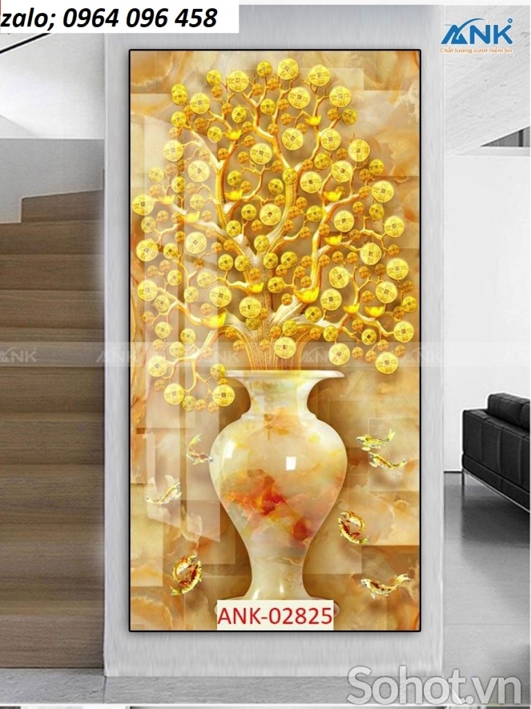 Tranh gạch 3d cây tiền vàng - KHF36