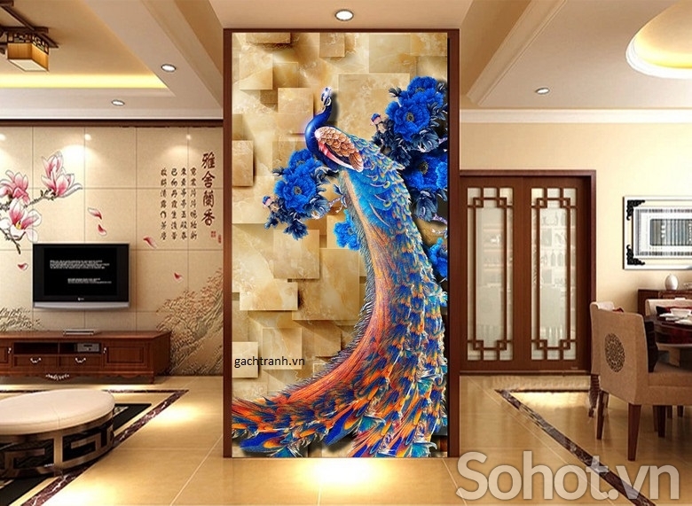 tranh chim công gạch tranh 3d - KL34