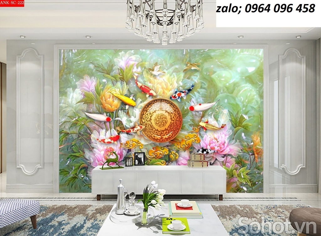 Tranh gạch 3d cửu ngư quần hội - BX43