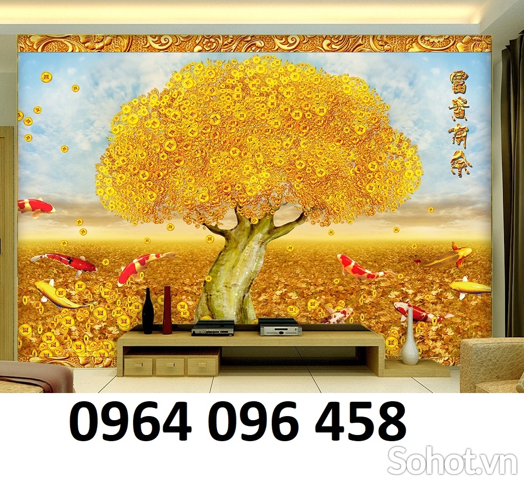 Tranh 3d cây kim tiền tranh gạch 3d ốp tường - 9009M