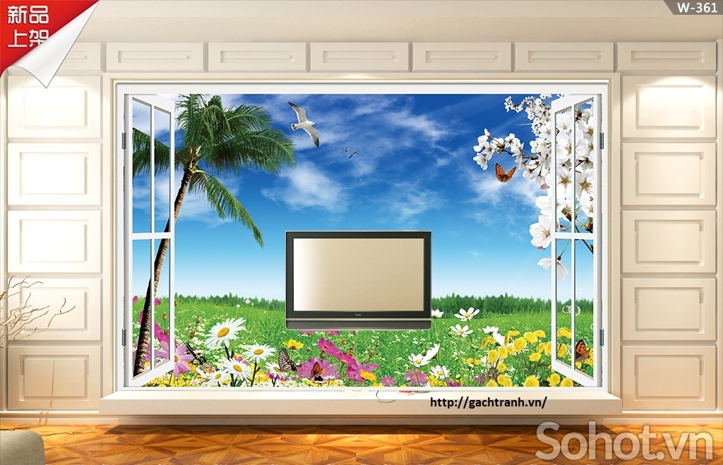 Tranh gạch ốp tường cửa sổ 3d - JSX433