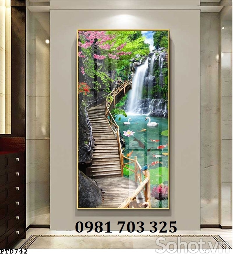 Tranh gạch khổ đứng phong cảnh 3D