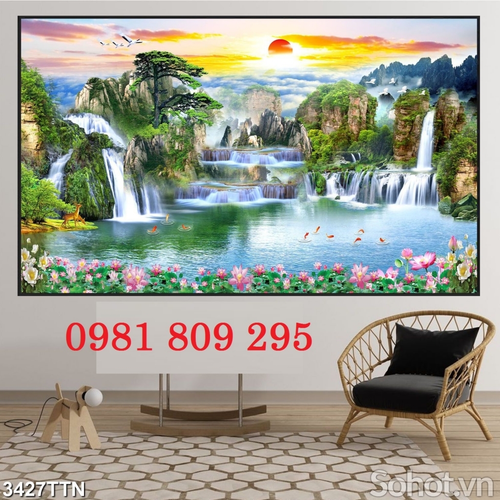 Tranh gạch , gạch 3d thác nước trang trí