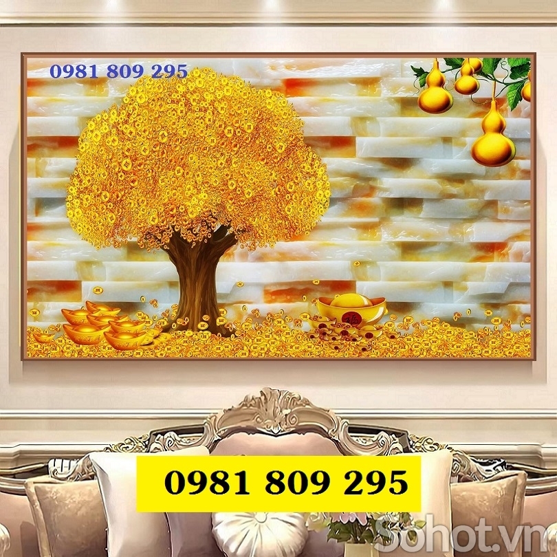 Tranh gạch men cây kim tiền 3d
