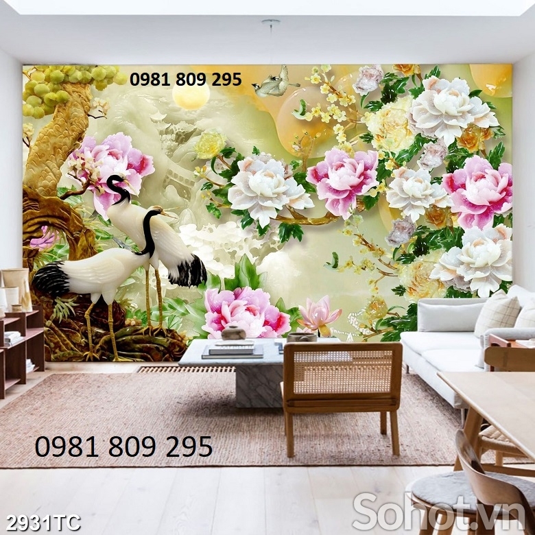 Tranh gạch chim hạc 3d sứ ngọc