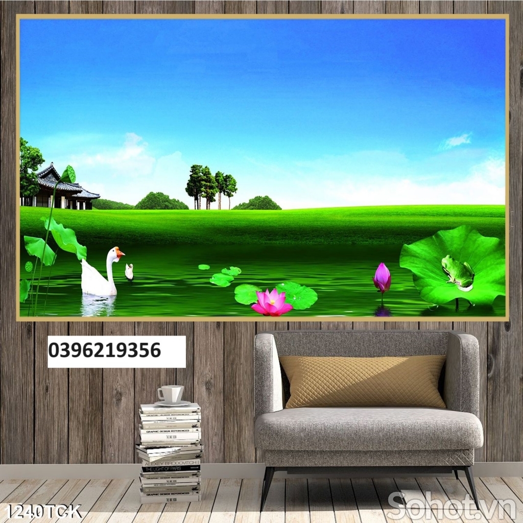Tranh hoa sen trang trí 3d