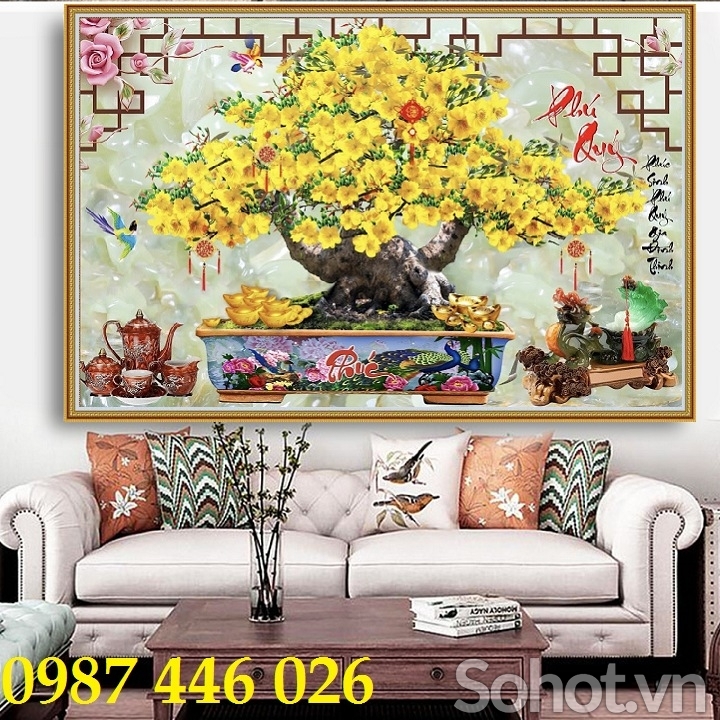 Tranh gạch men hoa mai vàng HP62822