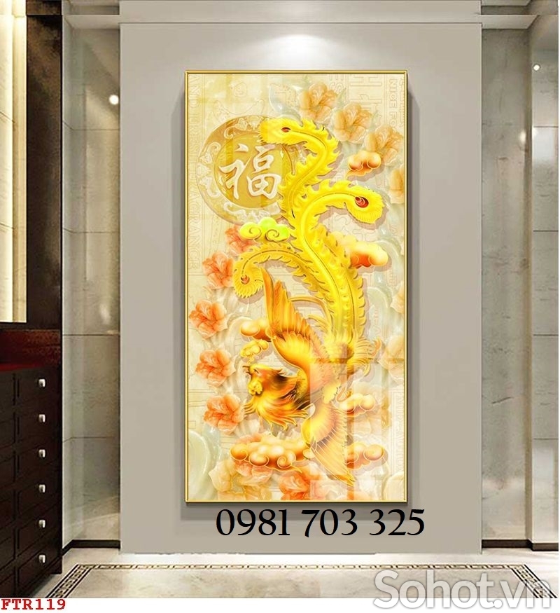 Tranh gạch men 3D long phụng