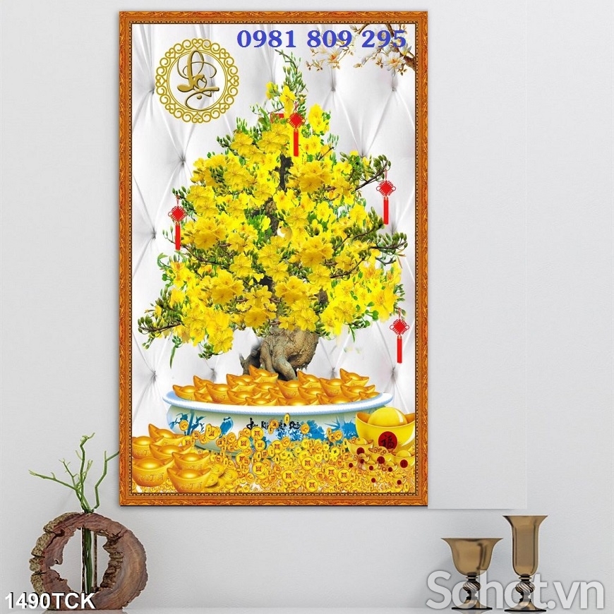 Tranh gạch hoa mai vàng 3d  hp67