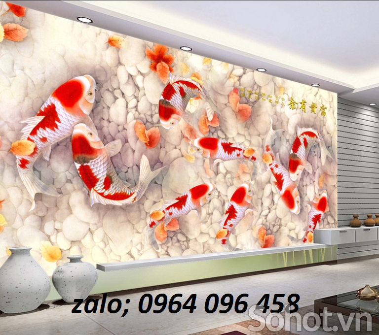 Tranh gạch cá koi 3d ốp tường phong thủy - SCX9900